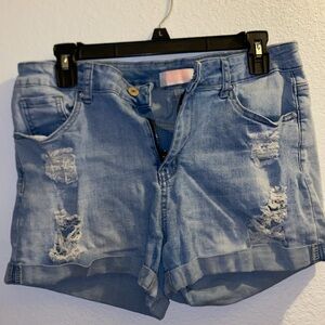 Distressed Light Blue Denim Shorts